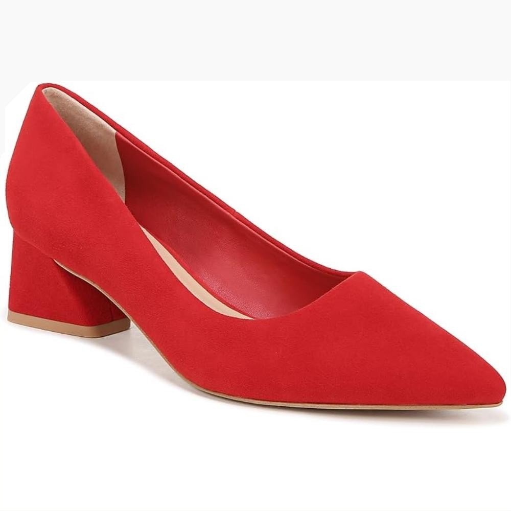 Franco Sarto Womens Red Suede Pointed Toe Low Block Heel Pumps Shoes Size 9.5 M